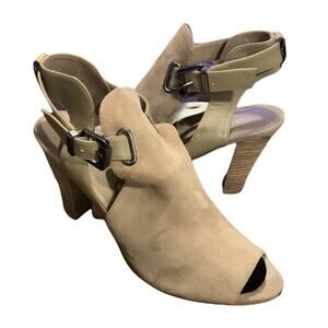 Marc Fisher Women's Tan Suede Buckle Heeled Open Toe Ankle Shootie Size 8.5M